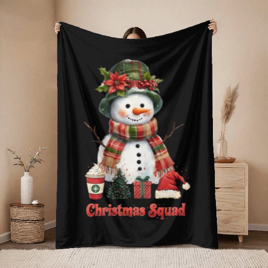 Snowman Christmas Family Gathering Throw Blankets