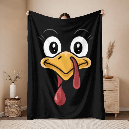 Funny Turkey Face Thanksgiving Humor Throw Blankets