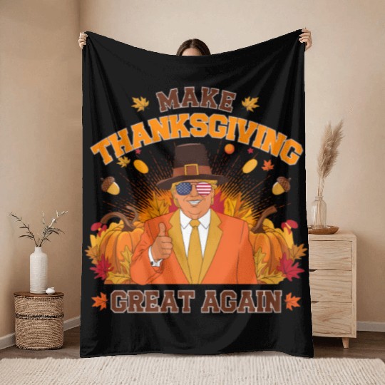 Make Thanksgiving Great Again Autumn Fall Leaves Throw Blankets