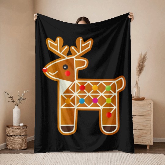 Reindeer in gingerbread design for Christmas Throw Blankets