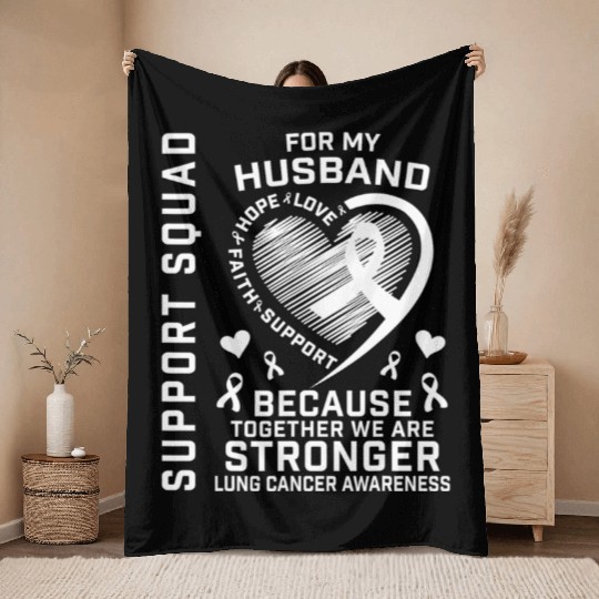 I Wear White Support Husband Lung Cancer Awareness Throw Blankets