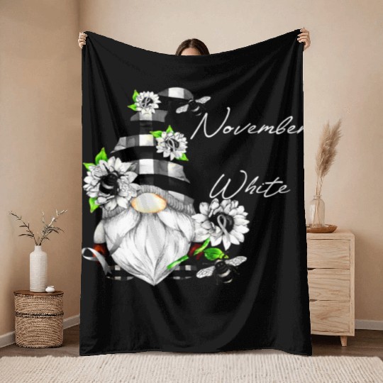 In November We Wear White for Lung Cancer Gnome Throw Blankets