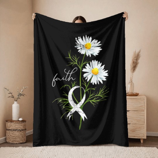 Lung Cancer Month Fight Support White Ribbon Throw Blankets