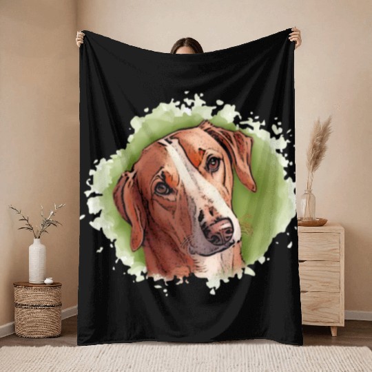 Dog SAVEBRACKE hunting dog - green watercolor Throw Blankets