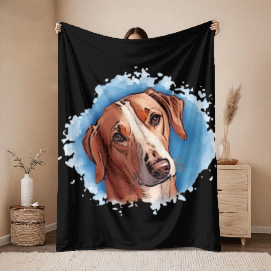 Dog SAVEBRACKE hunting dog - turquoise watercolor Throw Blankets