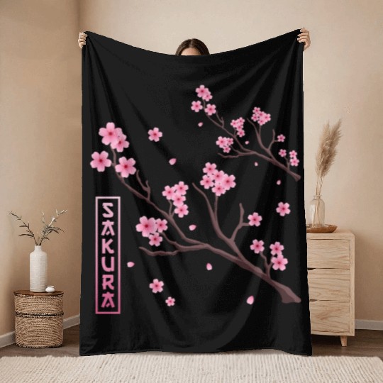 Cherry Blossom Japan Harajuku Manga Japan Sakura Throw Blankets
