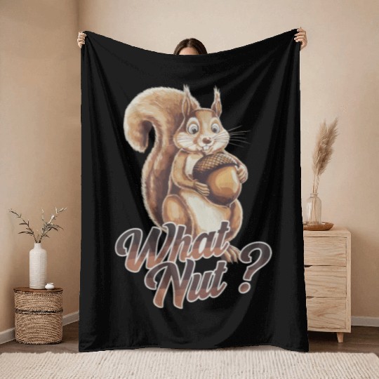 Cute Squirrel Holding Acorn What Nut for Throw Blankets