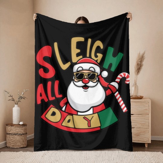 Sleigh All Day Christmas Design Throw Blankets