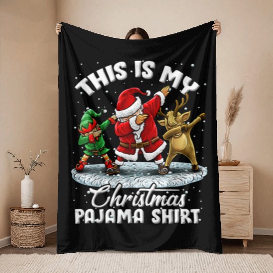 This Is My Christmas Pajama Dabbing Santa Elf Throw Blankets