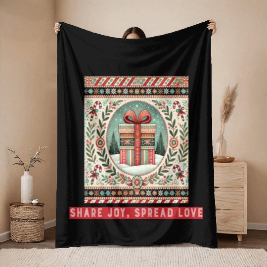 Gift Season, Share Joy, Spread Love Holiday Design Throw Blankets