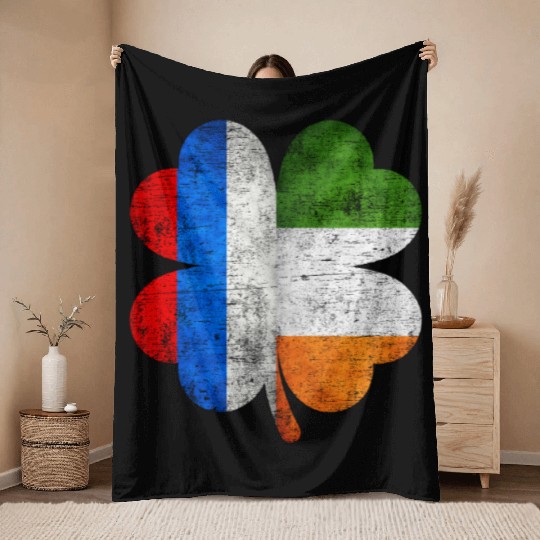 Russian Irish Shamrock Russia Ireland Flag Throw Blankets
