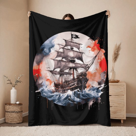 Pirate Boat, Pirates, Captain, Sailing Ship, Throw Blankets