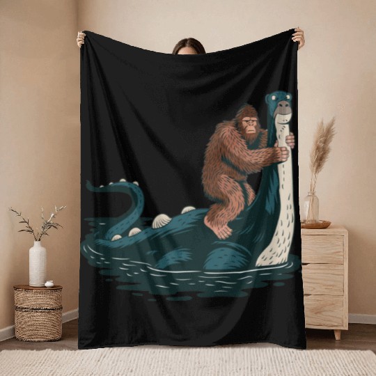 Hilarious Bigfoot & Loch Ness Monster Mashup Gift Throw Blankets