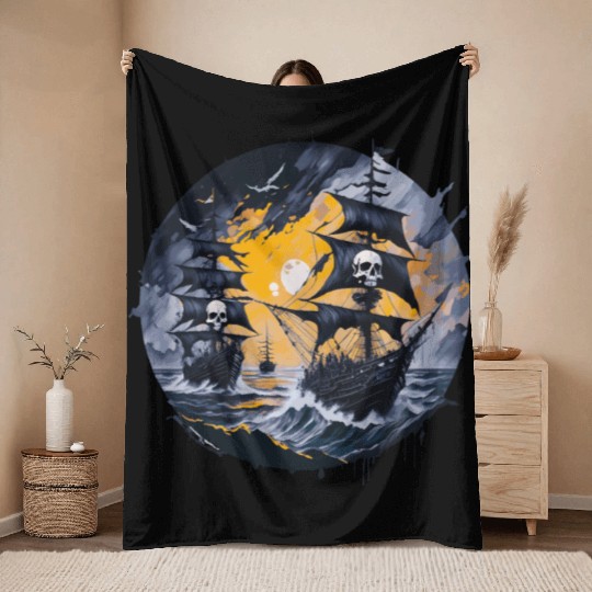 Pirate Boat, Pirates, Captain, Sailing Ship, Throw Blankets