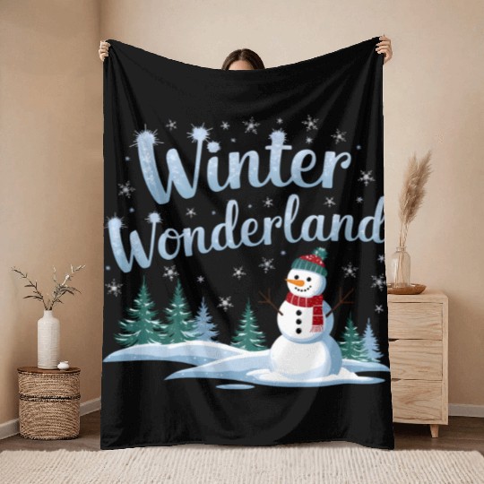 christmas snowman winter wonderland Throw Blankets