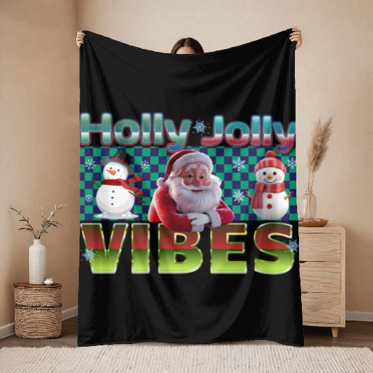 Holly Jolly Vibes Christmas Design Throw Blankets