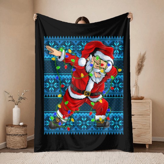 Dabbing Santa Christmas Tree Lights Throw Blankets