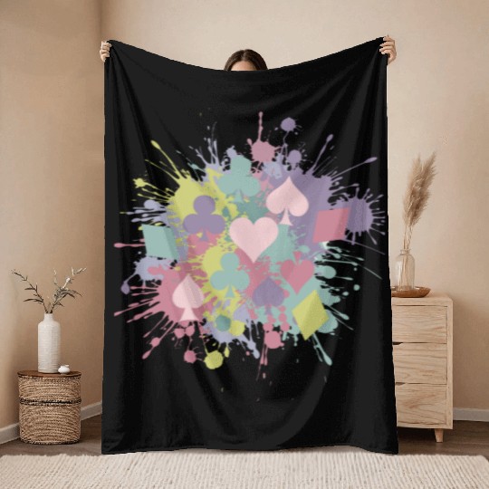 Paint Splatter Playing Card Suits Design Throw Blankets