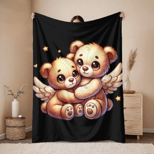 cute angel teddy bears in a loving embrace Throw Blankets