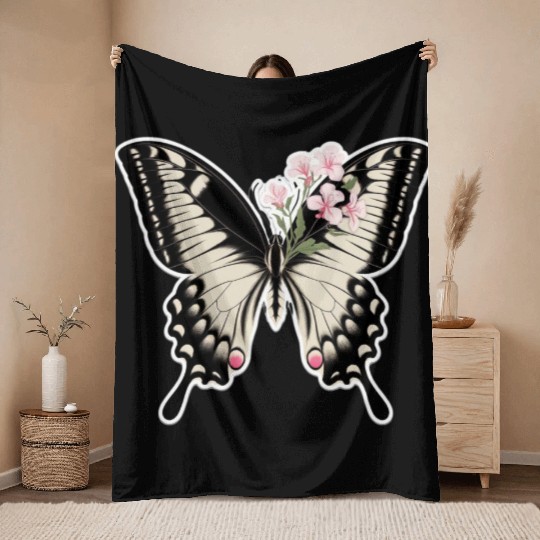 Elegant Butterfly Floral Throw Blankets
