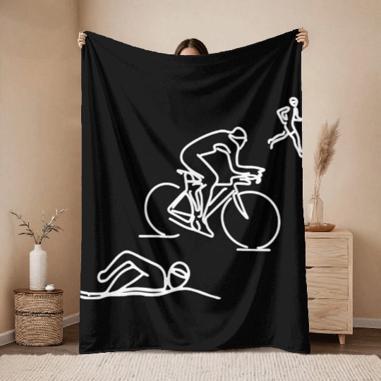 Swim Bike Run Throw Blankets