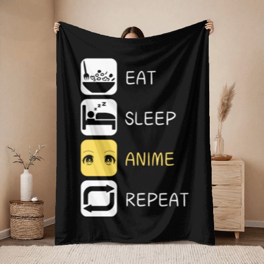 Eat Sleep Anime Repeat Japanese Culture Throw Blankets