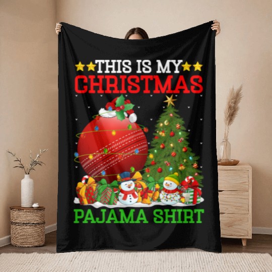 Cricket Ball Christmas Tree Lights Throw Blankets