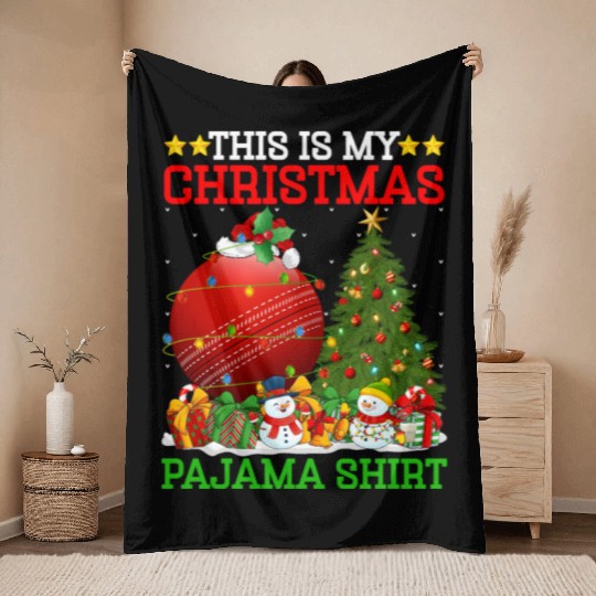 Cricket Ball Christmas Tree Lights Throw Blankets