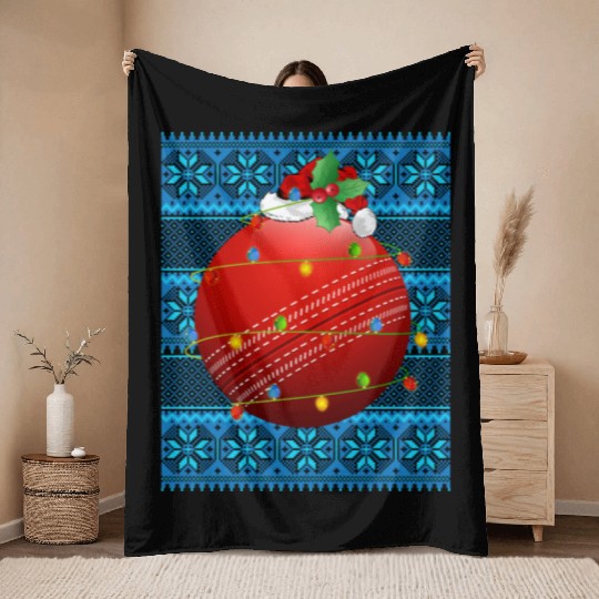 Cricket Ball Christmas Lights Throw Blankets