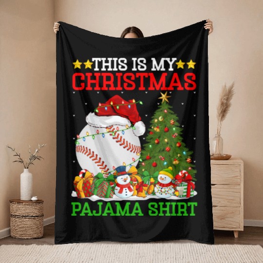 Baseball Christmas Tree Lights Throw Blankets