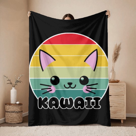 Kawaii Cat Face, Cat Lovers Throw Blankets
