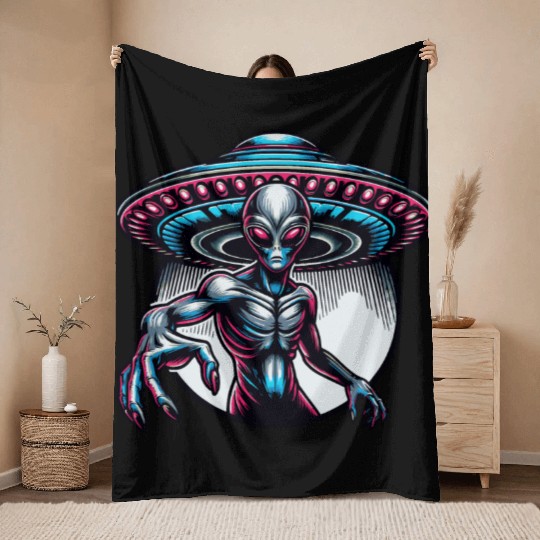 Grey Alien Throw Blankets