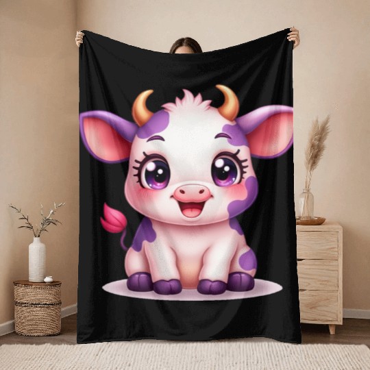 blueberry cow Gift unique Throw Blankets