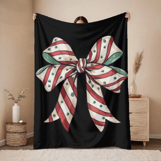 Christmas Coquette bow, Christmas Retro Throw Blankets
