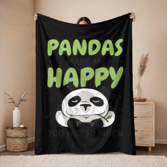 Pandas Make Me Happy Panda Bear Friend Lover Throw Blankets