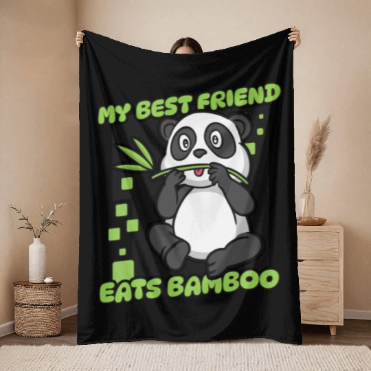 My Best Friend Eats Bamboo Panda Bear Friend Throw Blankets