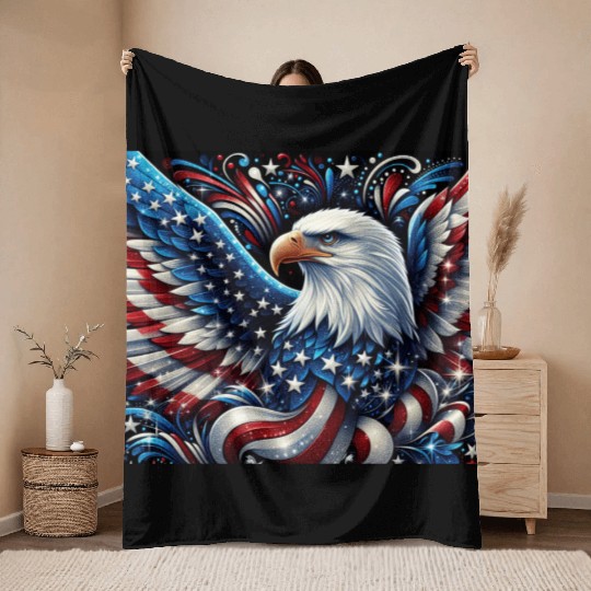 Patriotic Eagle Throw Blankets
