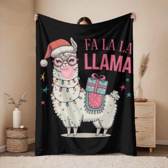 Christmas Llamas, Fa La La Llama Throw Blankets