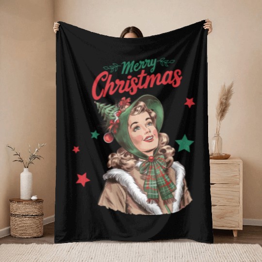 Merry Christmas Santa, Retro Christmas Throw Blankets