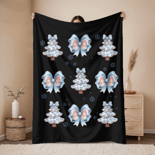 Christmas Coquette Bow, Merry Christmas Throw Blankets