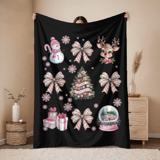 Christmas Coquette Bow, Cute Christmas Snowman Throw Blankets