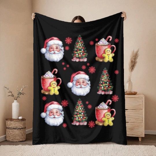 Santa Christmas, Christmas Retro Throw Blankets