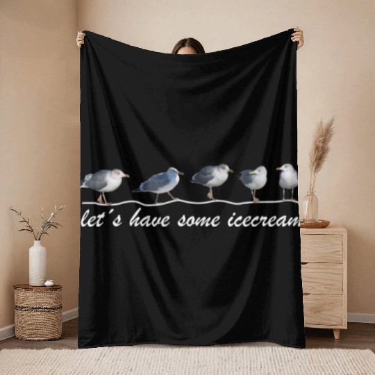 seagull icecream sea beach Throw Blankets