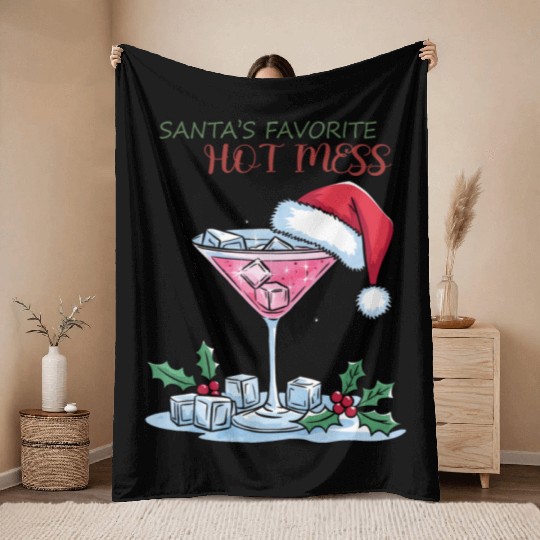 Santa Favorite Hot Mess, Merry Christmas Throw Blankets