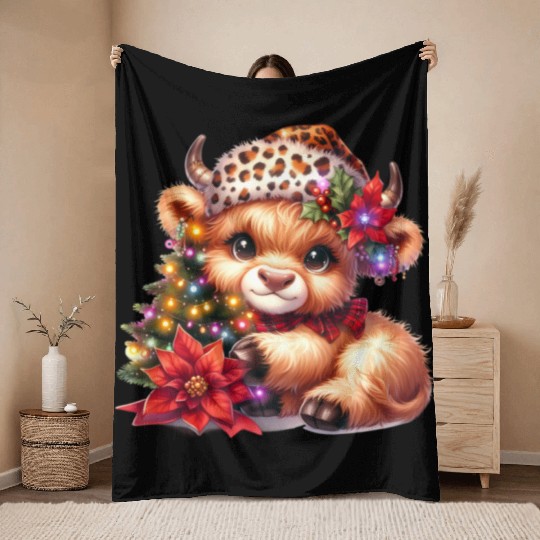 Christmas Merry Christmas For Gift Highland Cow Throw Blankets