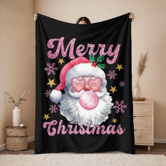 Merry Christmas, Christmas Vingtage, Preppy Santa Throw Blankets