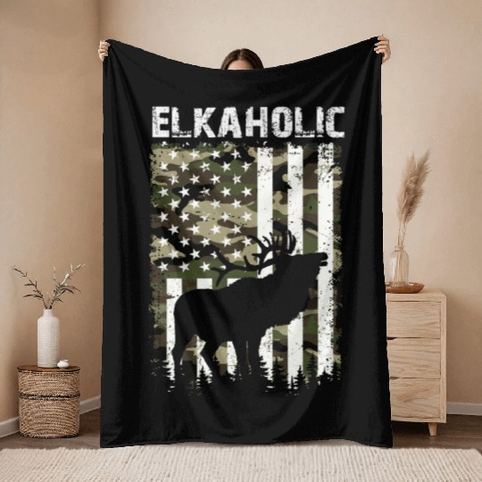 Elk Hunting Elkaholic Hunters Throw Blankets