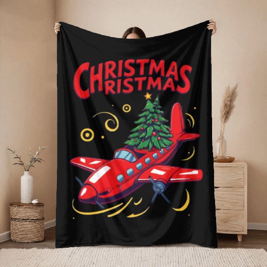 Flying christmas tree Throw Blankets