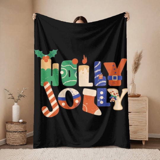 Playful Textured Holly Jolly Throw Blankets