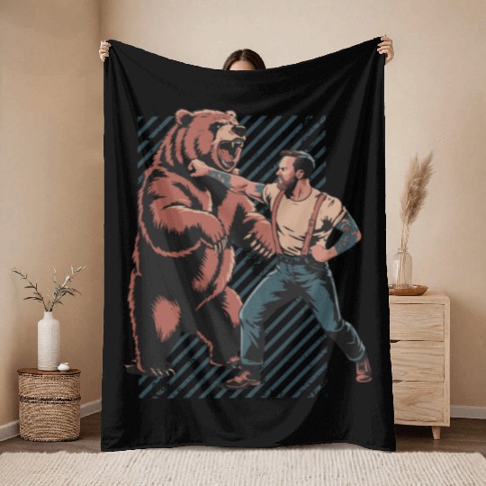 Man vs. Bear – Epic Wilderness Fight Throw Blankets